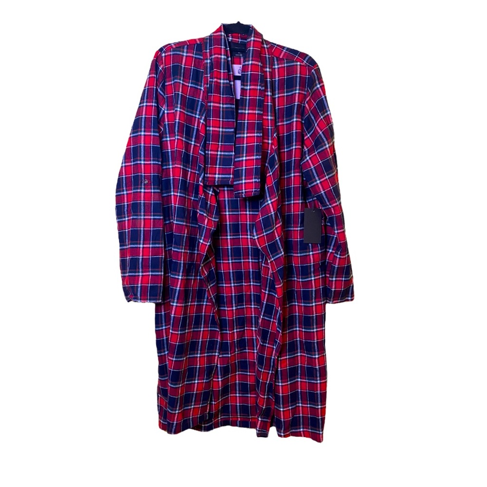 Plus Size 2X Plaid Open Front Long Cardigan/Jacket NWT Blue Red